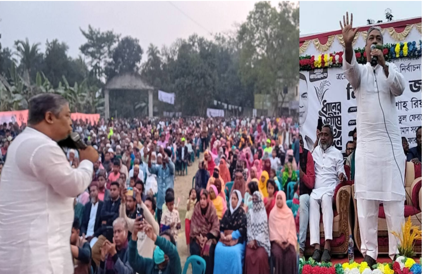 সনমানিয়ার দক্ষিণগাঁও কুঁড়েরপাড় ঈদগাহ মাঠে বিএনপির নির্বাচনী বিশাল জনসভায় শাহ রিয়াজুল হান্নান 
